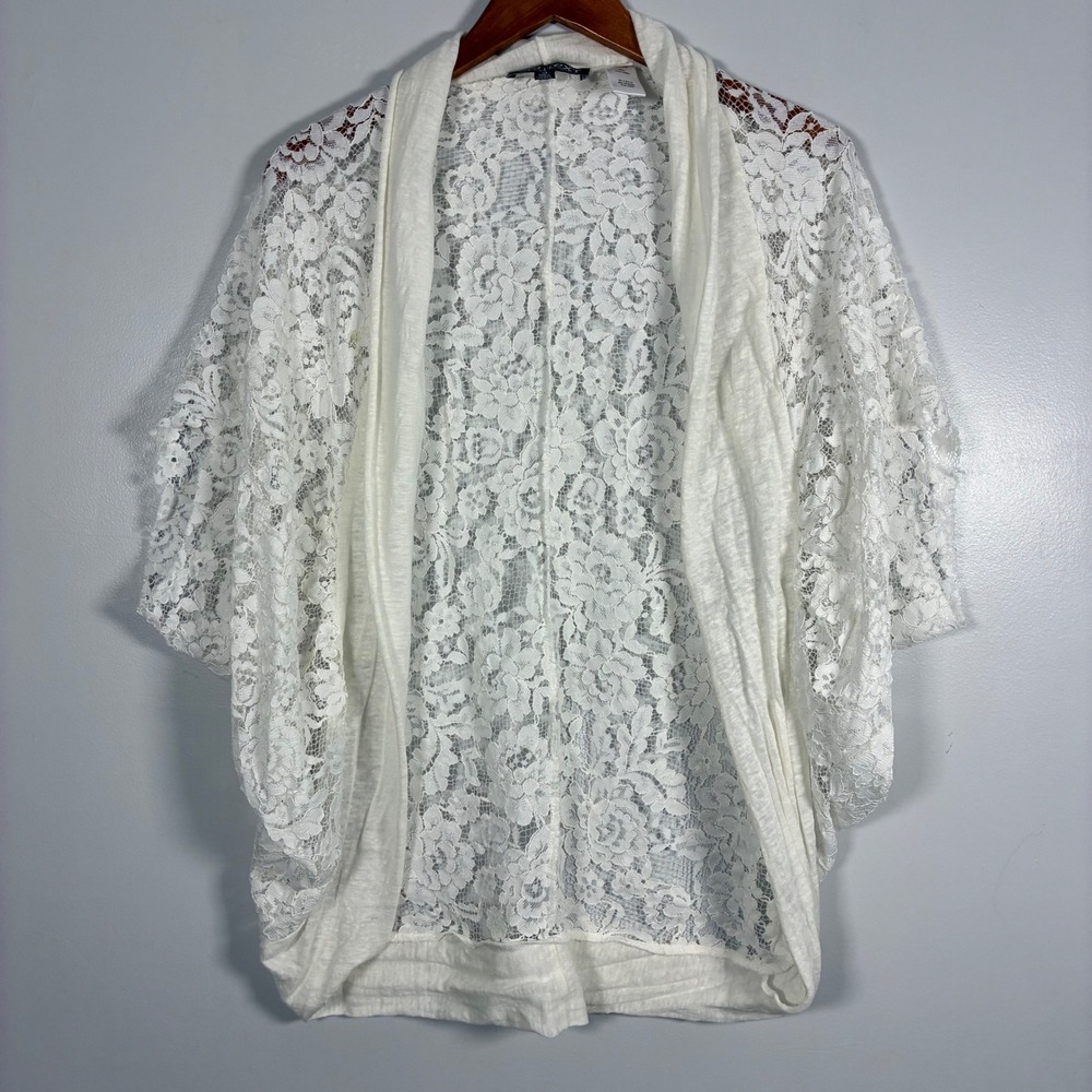 Context Cardigan L White Floral Lace Shrug Wrap Coquette Bridal Cottage Ethereal